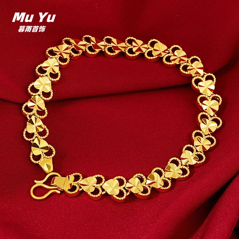 Classic Love Heart Bracelet Gold-Plated Jewelry Easiest for Match Bracelet Imitation Gold Women's Bracelet for Mom Jewelry Wholesale