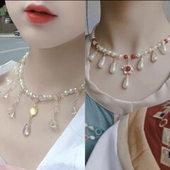 ロキオ真珠のネックレス流蘇女古風ネックレス中国風明製真珠ペンダント漢服タン襟首輪アクセサリー