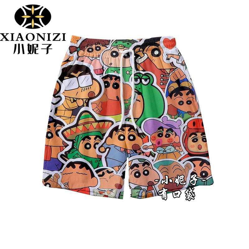 Cute Dinosaur Crayon Small New Shorts Men's Summer Loose Beach Pants Ins Basketball Sports Casual All-match Five Points