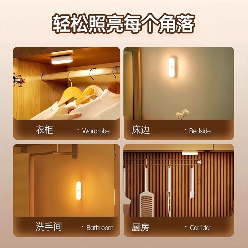 人体感应小夜灯磁吸充电式声控灯家用无线过道墙壁起夜楼道感应灯|undefined