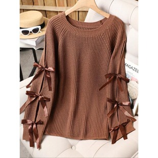 Y 13466 Elegant Bow Decorated Sweater ���ź����Yë�� ��