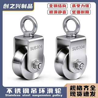 304不锈钢吊轮起重滑轮V型U型钢丝绳万向轮攀岩健身拉力轴承滑轮