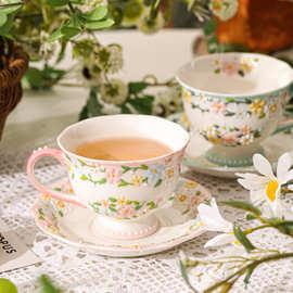 寻千釉下彩手工梦幻少女碎花繁花高脚咖啡杯碟英式下午茶伴手礼