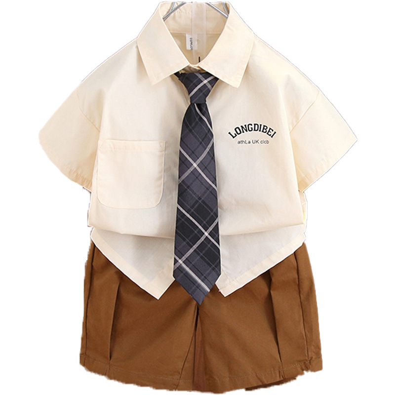 5235 traje de niño verano manga corta 2025 nueva ropa de verano para niños camisa coreana corbata de bebé camisa de moda