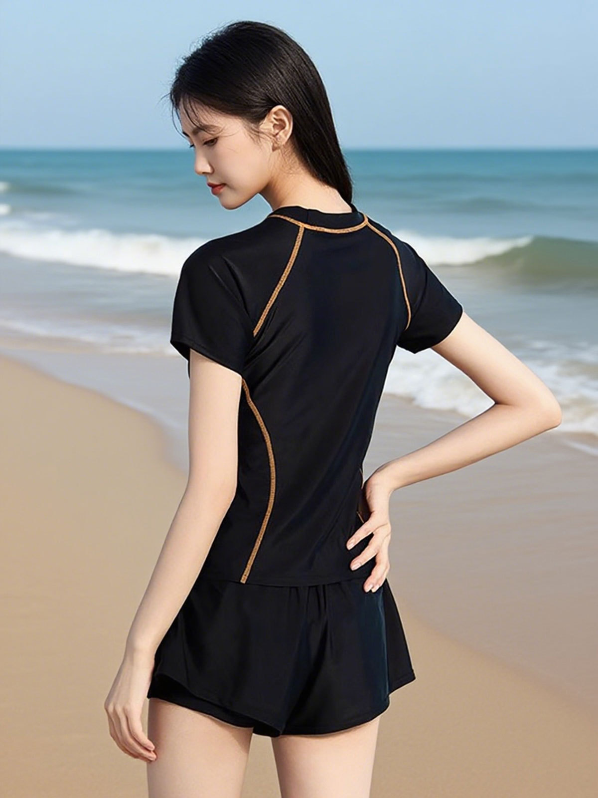 Nuevo traje de baño de las mujeres de manga corta conservador piscina de aguas termales