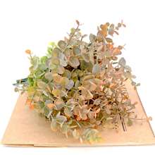 跨境5叉尤加利仿真绿植桉树金钱叶小把束 仿真花家居婚庆装饰插花