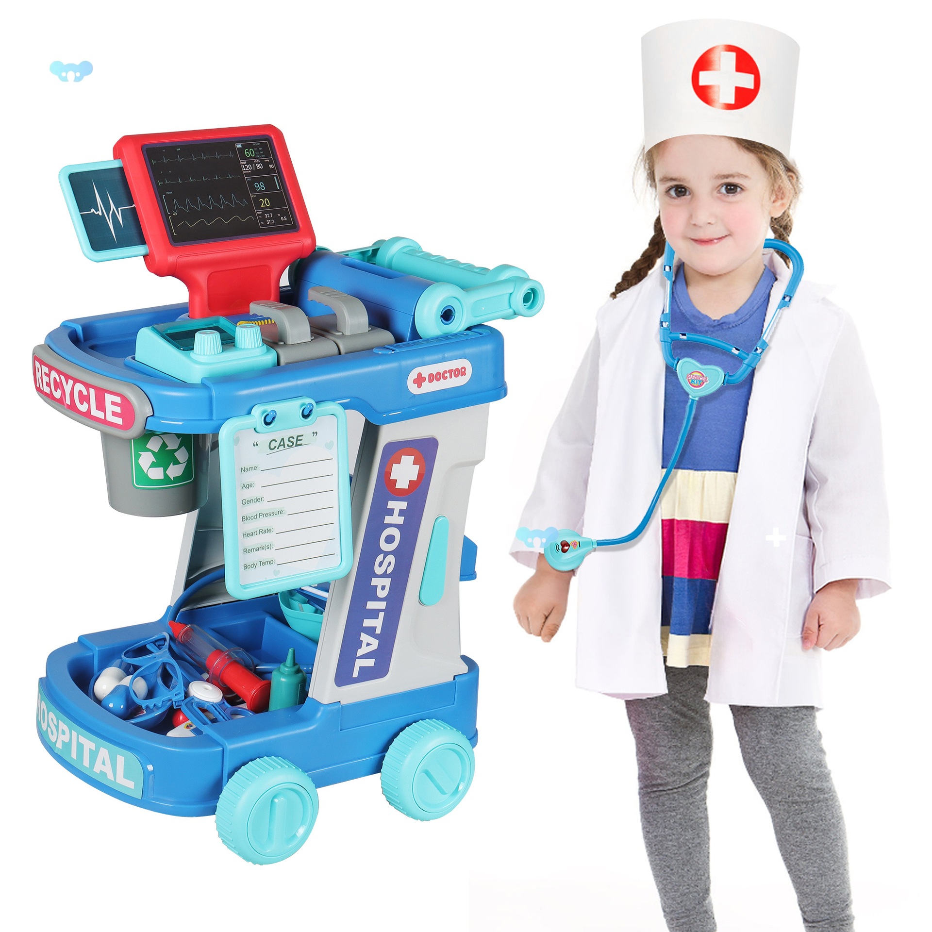 Doctor Kids Kit con Rolling Cart Dress Up Doctor Costume