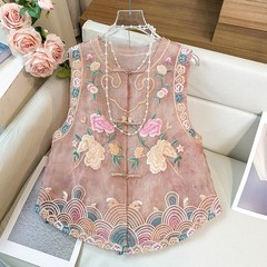 卸売ドロップシッピング 2025 夏の新中国風の刺繍ベストハイエンドベスト気質トップベスト