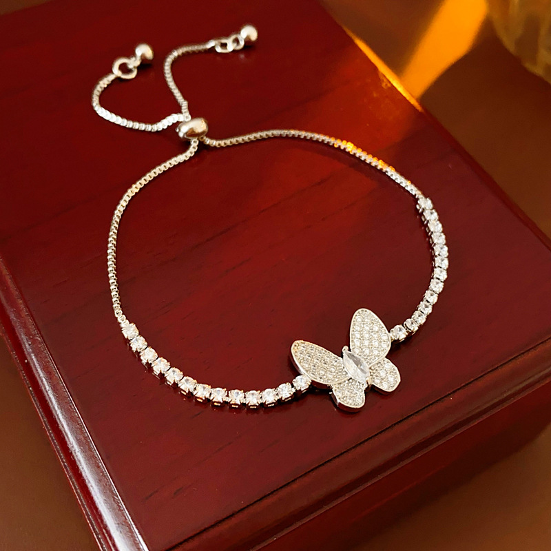 Zircon mariposa pulsera ajustable nicho delicado pulsera de alta moda simple versátil lujo ligero joyería