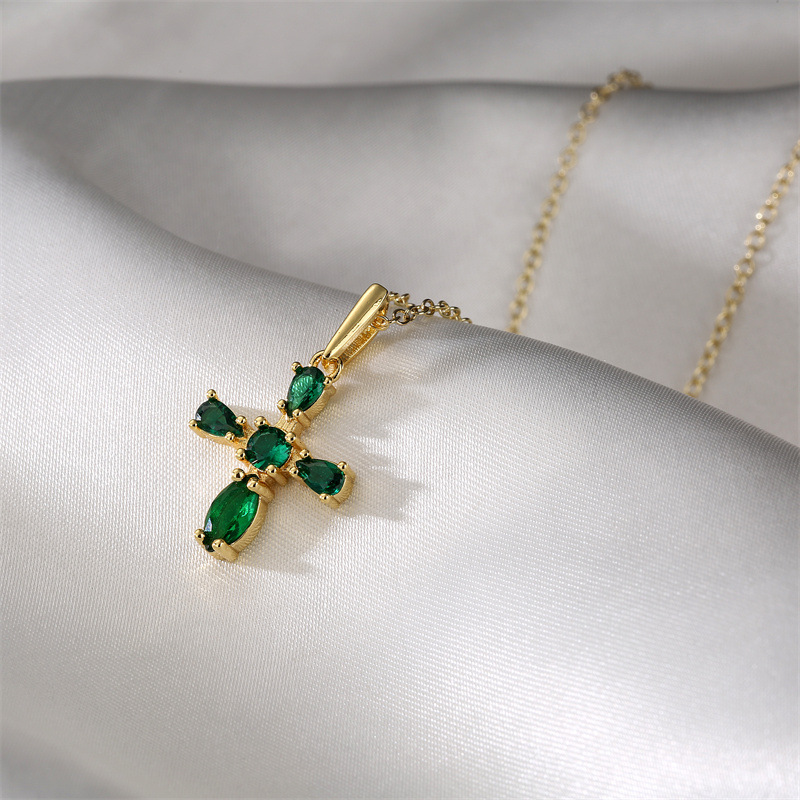 Lady Cross Copper Gold Plated Zircon Pendant Necklace 1 Piece