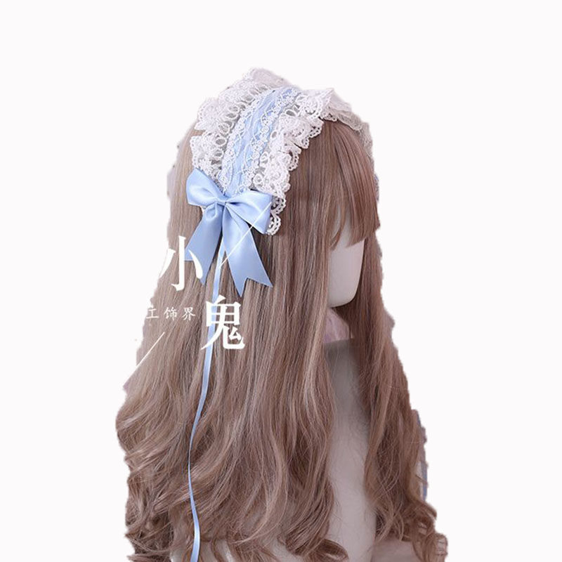 일본계 부드러운 소녀 Lolita 화이트 레이스 머리장식 머리띠 선기 머리띠 백