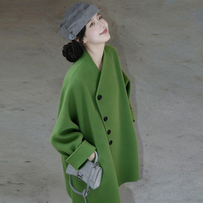 Green Double-Sided Woolen Coat for Women 2025 New Korean Style High-End and Very Beautiful Deep Winter Woolen Coat Green Double-Sided Woolen Coat for Women 2025 New Korean Style High-End and Very Beautiful Deep Winter Woolen Coat