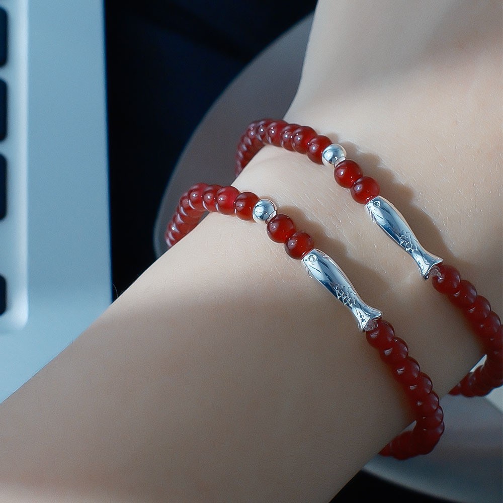 Xiaohongshu's New Hand Jewelry Good Luck Koi Red Agate Beaded Elastic Rope Bracelet Women's Accessible Luxury Literary Versatile Bracelet