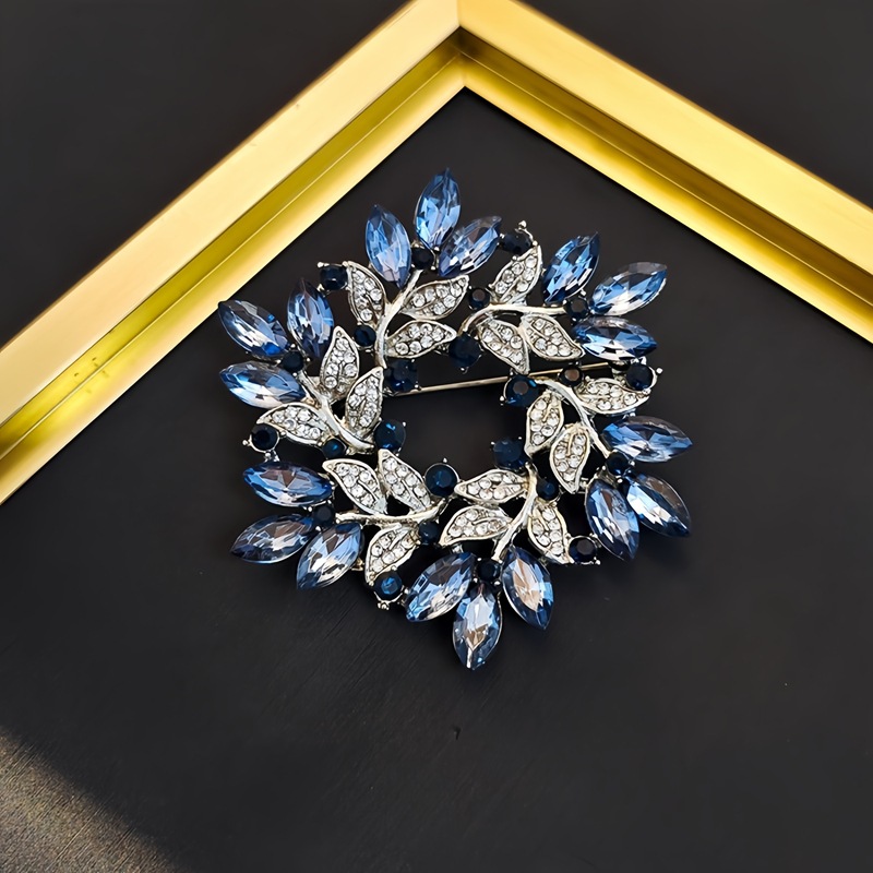 Vintage Blumenbrosche Mit Blauem Kristall Für Damen Luxusschmuck_voghion.com