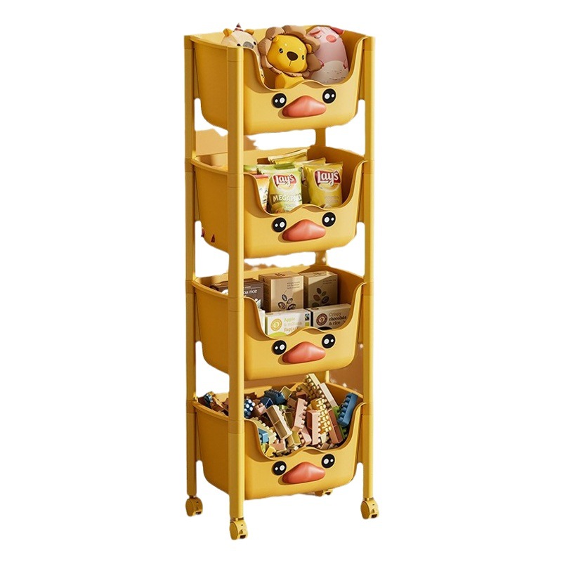 Pequeño pato amarillo estante de almacenamiento de juguetes para niños piso multi-capa hogar bebé almacenamiento estante de juguete clasificación simple caja de almacenamiento