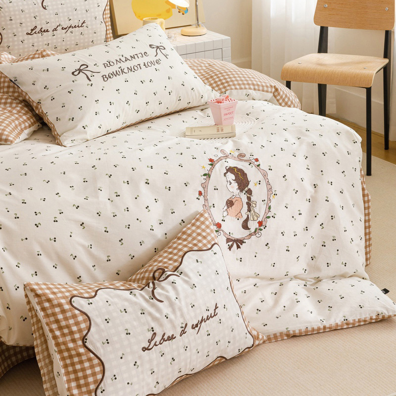 60S de algodón de fibra larga, jacquard de algodón puro, juego de cuatro piezas, sábana de algodón grueso, funda edredón, clase A, textiles para el hogar Nantong