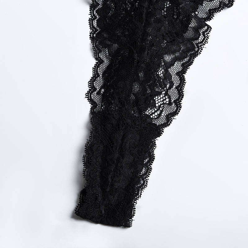 metal chain decor lace see-through with underwire slim underwear set NSWY117853