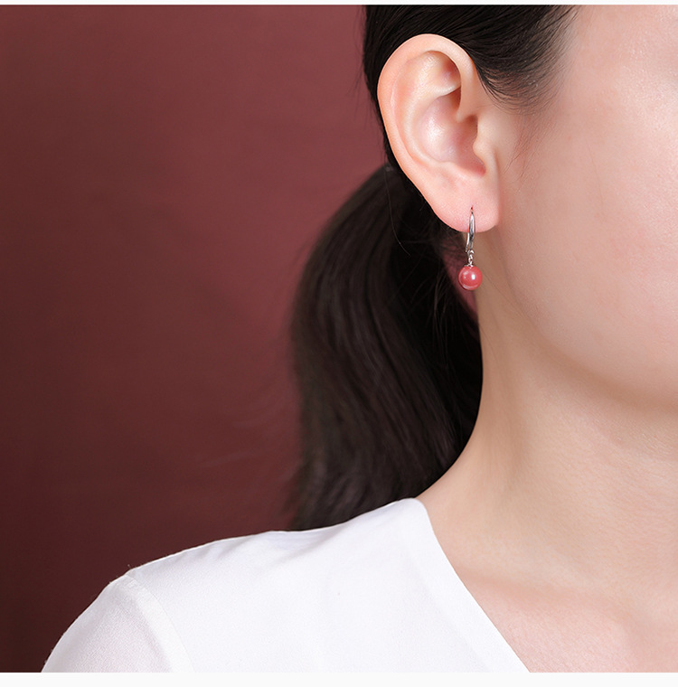 Bông tai bạc S925 móc hoa tai đính đá ngọc bích Hetian hạt tròn đơn giản — Kiểu nước nắng chi tiết 6