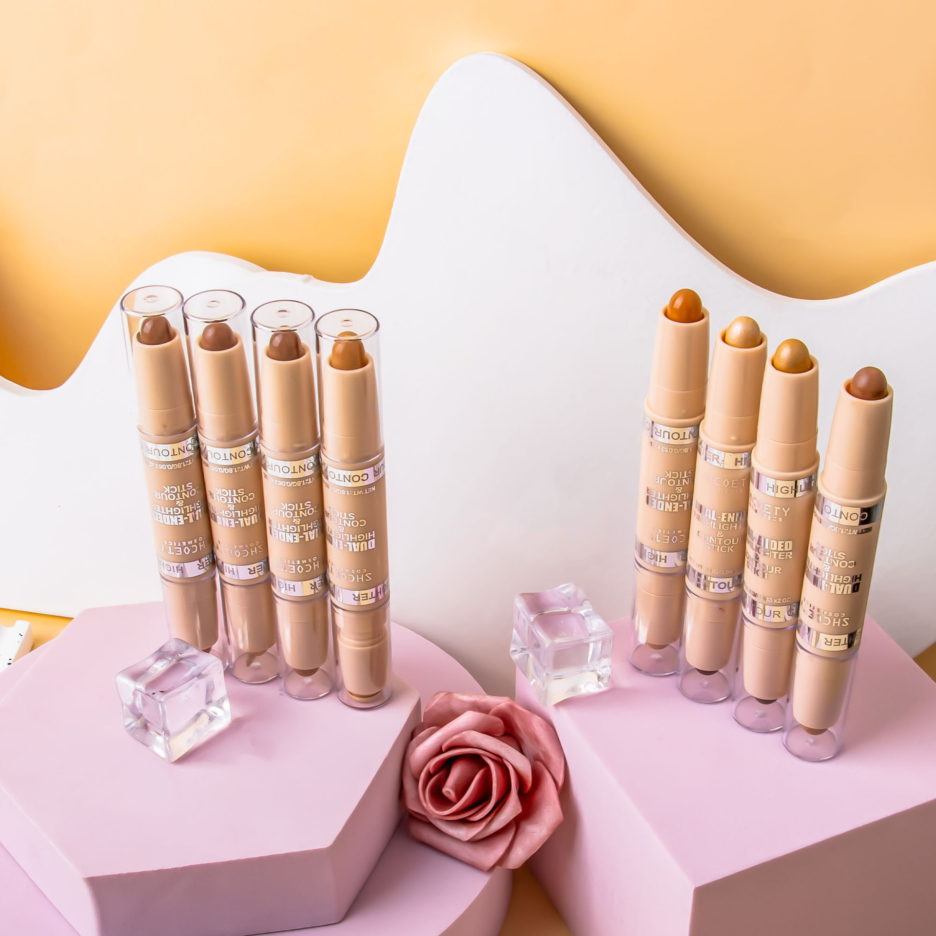 SHCOETY Dual-head contouring stick, high-gloss one-piece pen, matte three-dimensional Contouring, Nose shadow brightening, Horizontal pen, Cross-border undefined