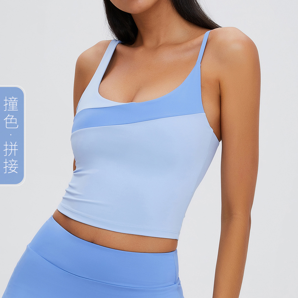 Verano transfronterizo nuevo color a juego chaleco deportivo piel-pegado sin costuras deportes Honda ropa interior alta elástica fitness yoga ropa para mujeres