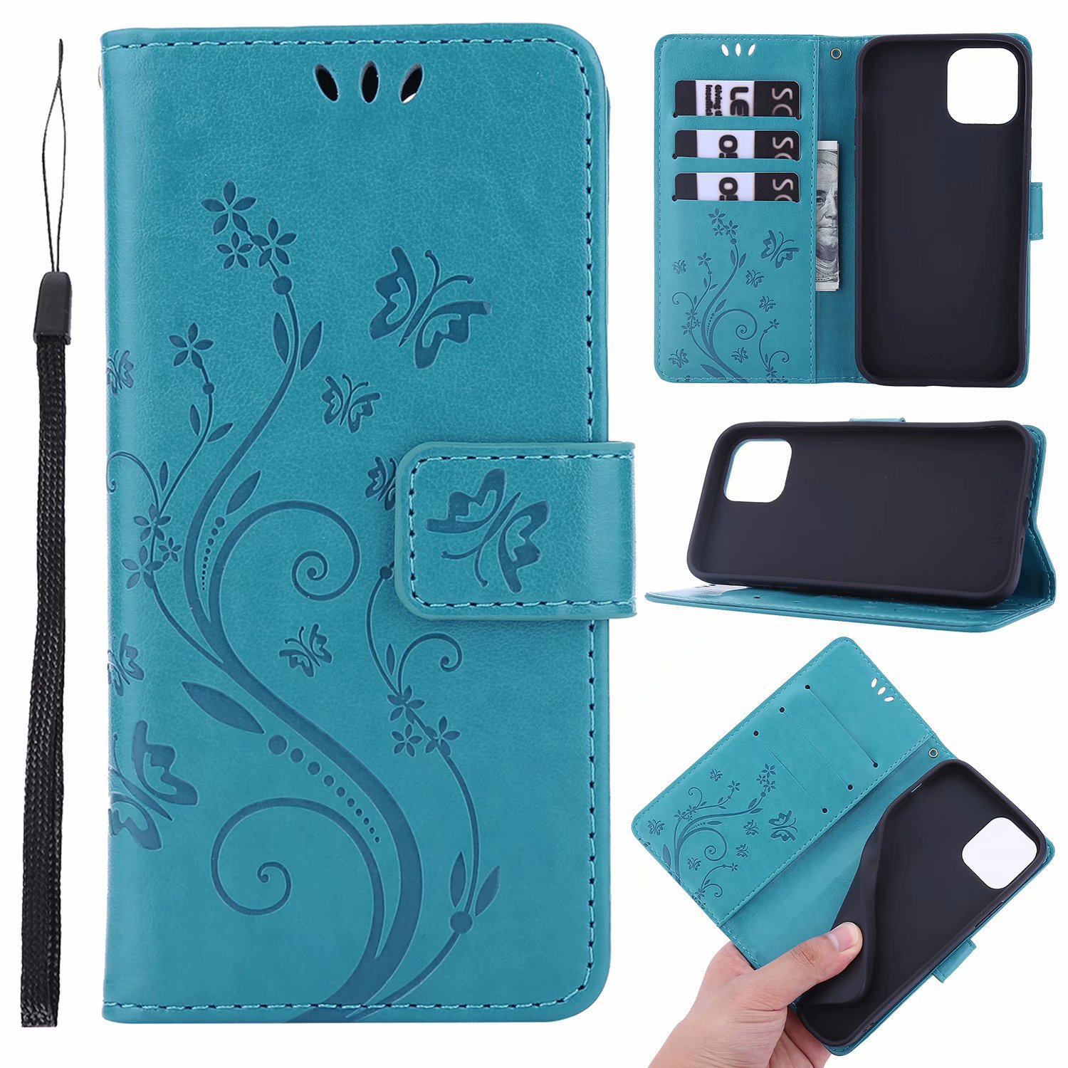 iPhone17ProMax手机壳适用苹果16印花蝴蝶皮套压花插卡钱包保护套