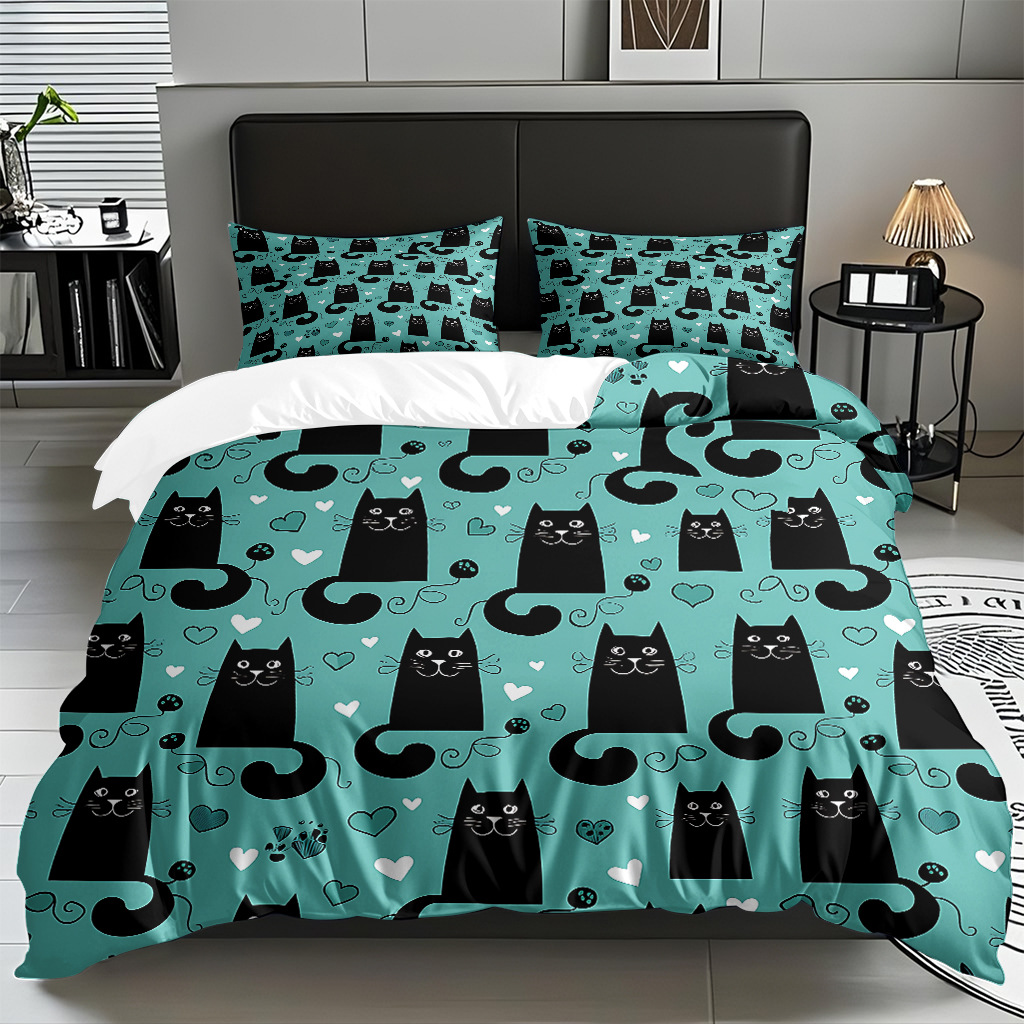 TEMU / JIT impresión digital de dibujos animados kit de edredón de gato abrasivo pro-piel transpirable fábrica textil directo