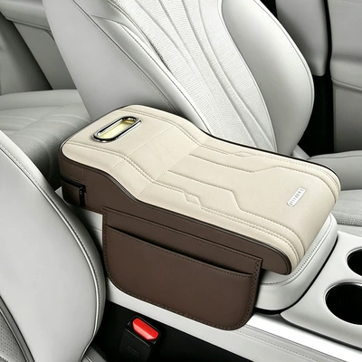 Armrest box pad suede car elbow heightening pad - mocha-color