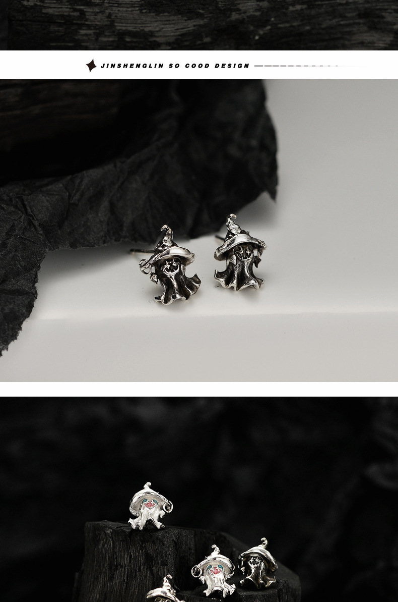 Funny Ghost Silver Ear Studs 1 Pair display picture 2