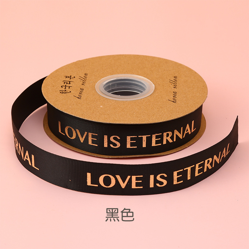 Stock 1CM estampado letras inglesas roscado cinta flores pastel de regalo decoración hecha a mano DIY cinta de alta densidad