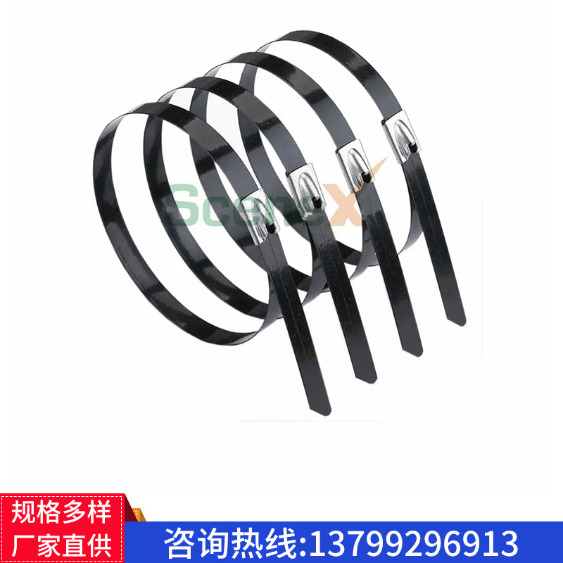 厂家直供现货304不锈钢黑色扎带捆绑线束扎线带收紧卡扣不锈钢