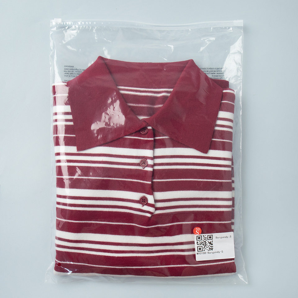 Áo thun nữ dệt kim cổ polo sọc tương phản — Màu đen, Rượu vang đỏ, màu nâu chi tiết 22