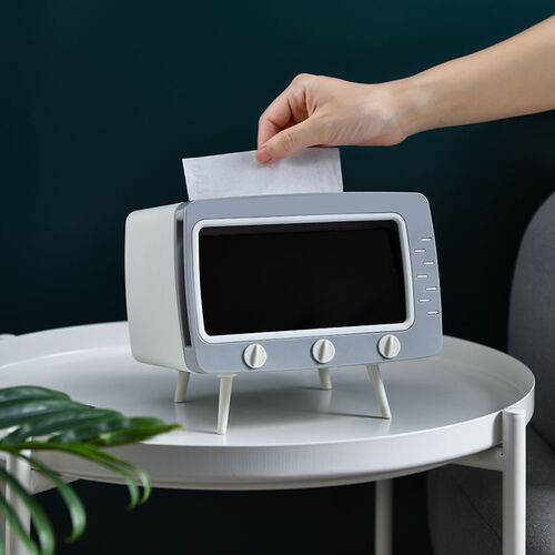 Creative TV tissue box home kitchen tissue storage box living room paper box multi-functional mobile phone storage rack