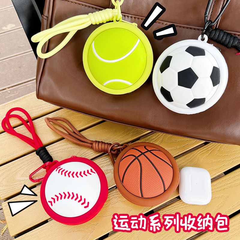 New Coin Purse Sports Series Cute Mini Small Bag Basketball Shape Headset Silicone Storage Bag Wallet Pendant