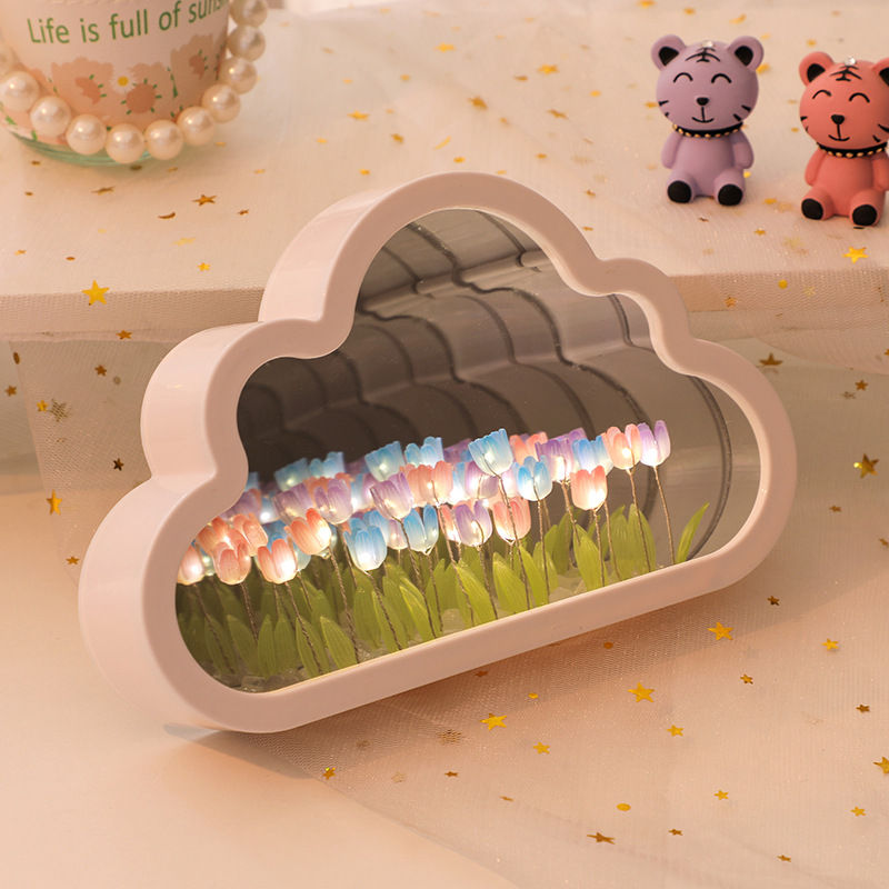 Cloud Mirror Tulip Night Light Flower Sea DIY Handmade Material Kit Ornament Student Gift March 8th Women's Day