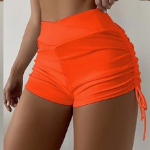 外贸新款亚马孙束带侧抽褶比基尼欧美泳装高腰泳裤女四角裤 批发