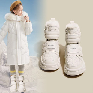 Girls' New Snow Boots 2025 Winter Northeast Fleece-Lined Children's Cotton Shoes for Older Kids Thickened Waterproof Student Cotton Boots