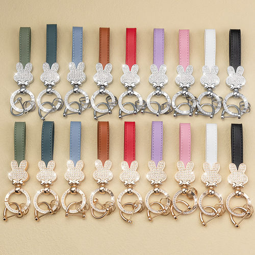 Rhinestone zodiac bunny car keychain for women Korean cute creative bag pendant key chain ring business gift