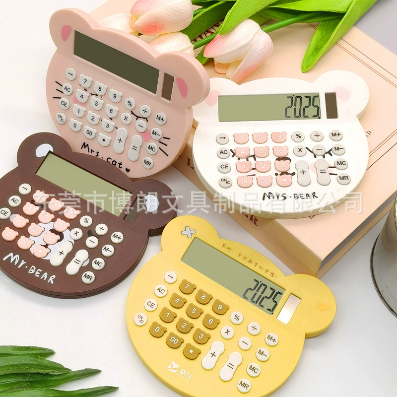 Оптовый солнечный калькулятор с милой головой медведя, настольный калькулятор для студентов, калькулятор с индивидуальным логотипом