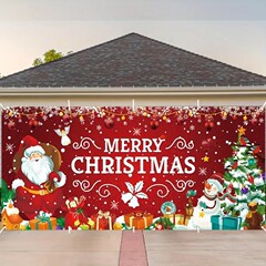 アマゾンクリスマス赤い雪花車庫装飾ドア幅車庫祝日雰囲気パーティー写真背景布