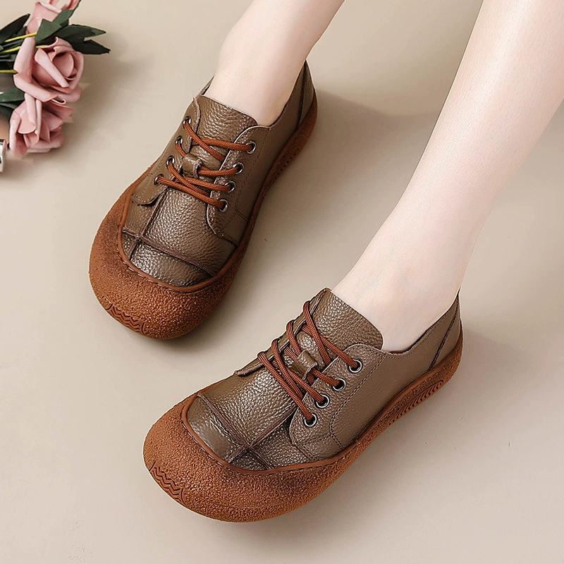 Leather casual footwear for mother, shoes for leather shoes, cowhide, autumn, trend of season, soft sole, for middle age