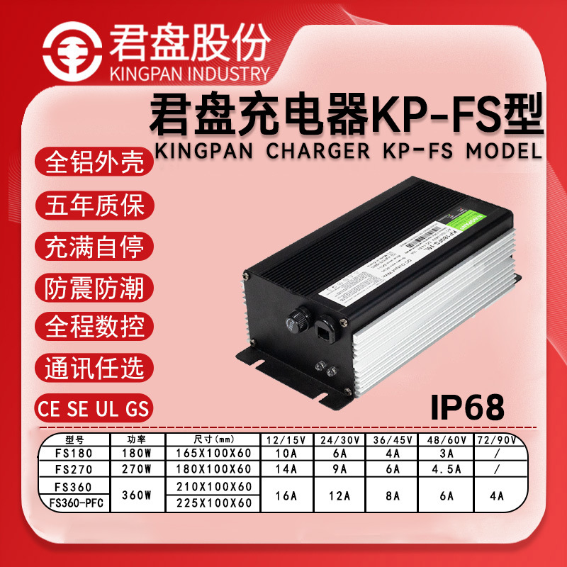 君盘IP68防水防震冲浪板充电器锂电池智能数控铝壳无人船艇充电器