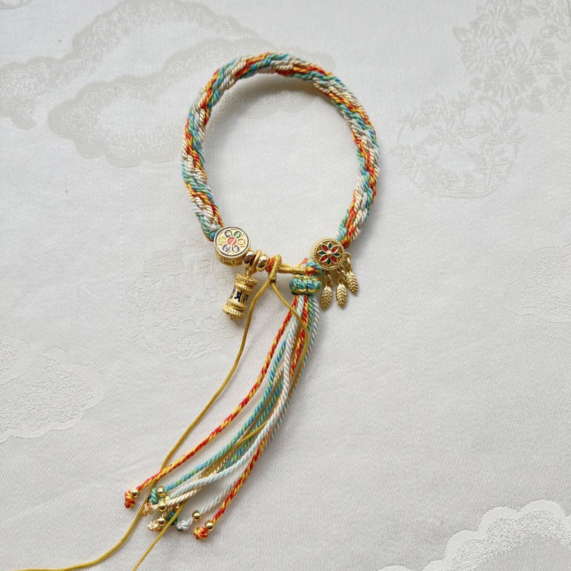 Mano tejida estilo Xizango mano cuerda zachilam mano cuerda verde madre cinco maestro thangka pulsera Xizanga mano cuerda regalo femenino