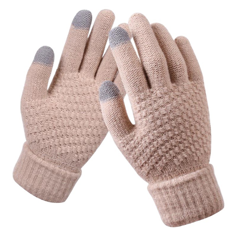 Guantes de pantalla táctil de invierno de las mujeres de punto de lana forrada jacquard engrosada antideslizante guantes de invierno de moda caliente fábrica al por mayor
