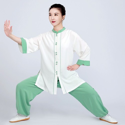  white green tai chi clothing for women otton and flax and mountain tai chi chinese kung fu uniforms tai chi chuan tai chi suit female summer clothing