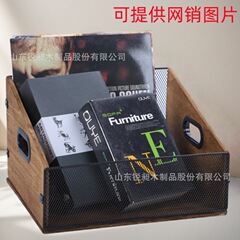 現物木製レコード収納ケースビニールビニールレコード収納籠取っ手付き書籍実木ストレージボックス