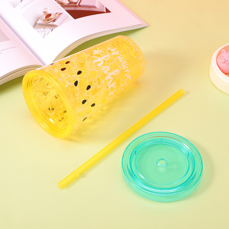 Personalidad creativa moda hielo trituración taza mujer estudiante verano beber taza Linda taza de plástico fresco paja taza de agua