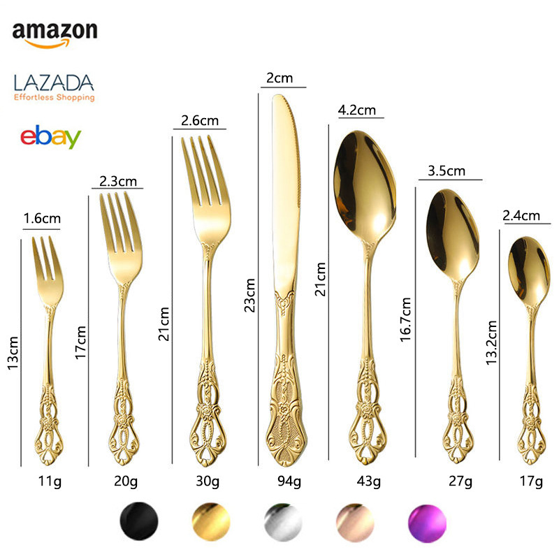 Palace-Style Embossed Stainless Steel Knife, Fork, and Spoon Banquet Western Tableware with Hollow Handle European-Style Royal Stainless Steel Cutlery