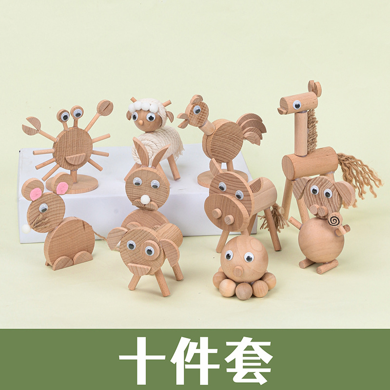 Paquete de materiales DIY para niños carpintería animal piezas de madera pila de ramas paquete de materiales de jardín de infantes juguetes hechos a mano