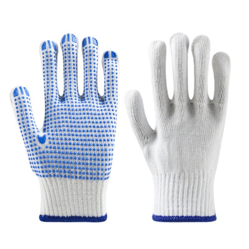 720G guantes de dispensación fábrica al por mayor fuant blanqueado hilo de algodón guantes de bolas Protección Laboral guantes de plástico de protección
