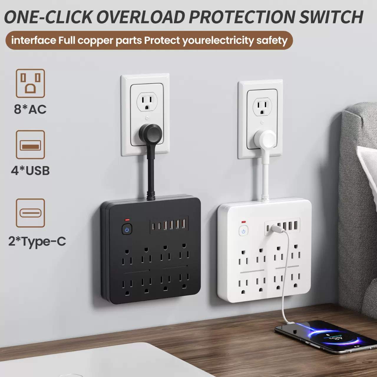 跨境美规14合1多功能排插家用办公亚马逊沃尔玛接线板usb多孔插座